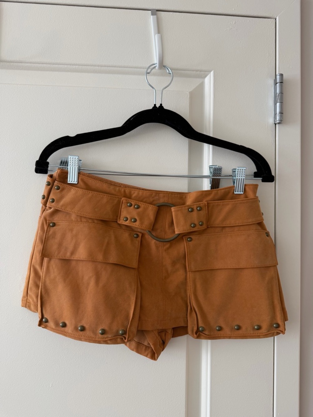 We The Free Micro Mini Suede Cargo Skort orange